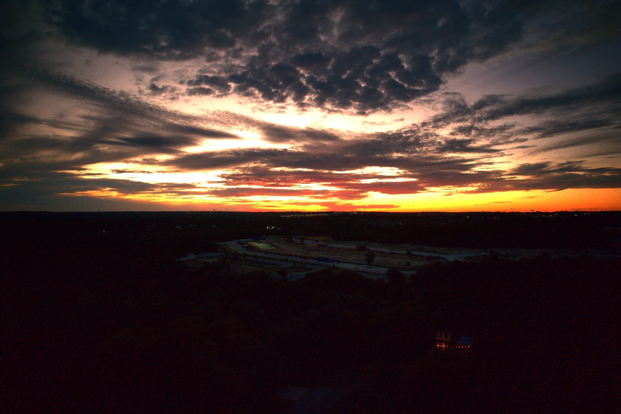 Dramatic sunset and cloud formations photographed from the air