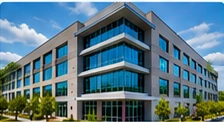 Illustrative exterior view of a commercial office building