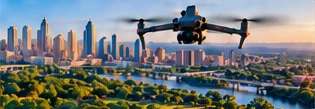 DJI Matrice 4E flying over the Austin skyline